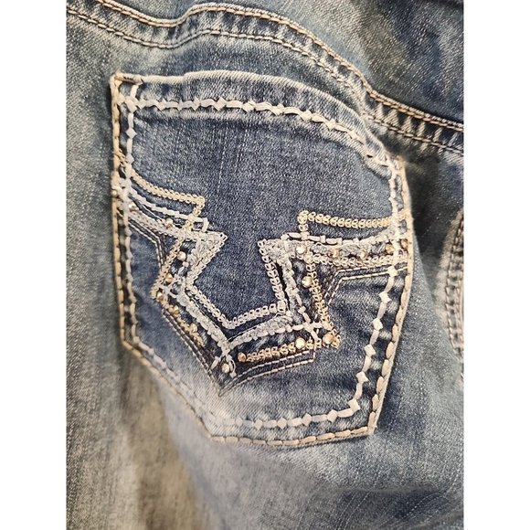 WOMENS 17/18 MED WASH HYDRAULIC JEANS MID RISE BOOT CUT STUDDED POCKET FLEX - Picture 11 of 11